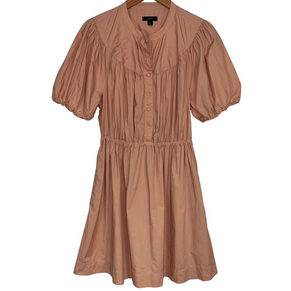 JCrew Puff Sleeve Cotton Poplin Shirtdress in Warm Taupe Size Medium - Picture 1 of 12